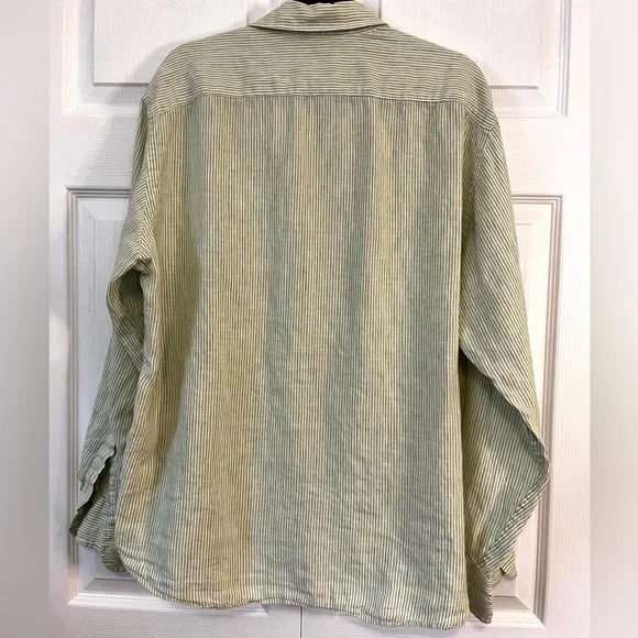 J. Crew Linen Long Sleeve Green Stripe Button down Shirt sz L - Picture 11 of 11